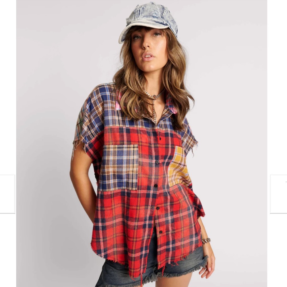 NWT One Teaspoon MIXED FLANNEL CUT OFF DARIA SHIRT